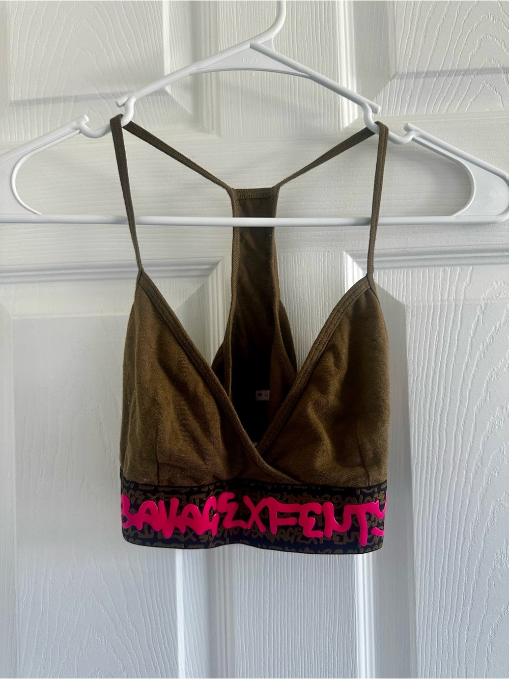 Savage X Fenty Women Bra Small Army Green Bralette Wireless Jersey Racerback